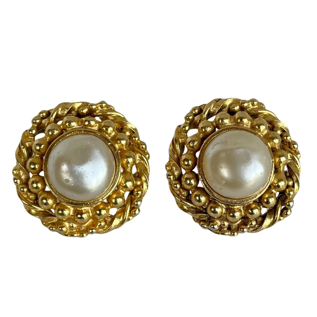 Estate Piece: Vintage Filigree-style Pearl Dangle Earrings in Yellow Gold |  Miller's Jewelry